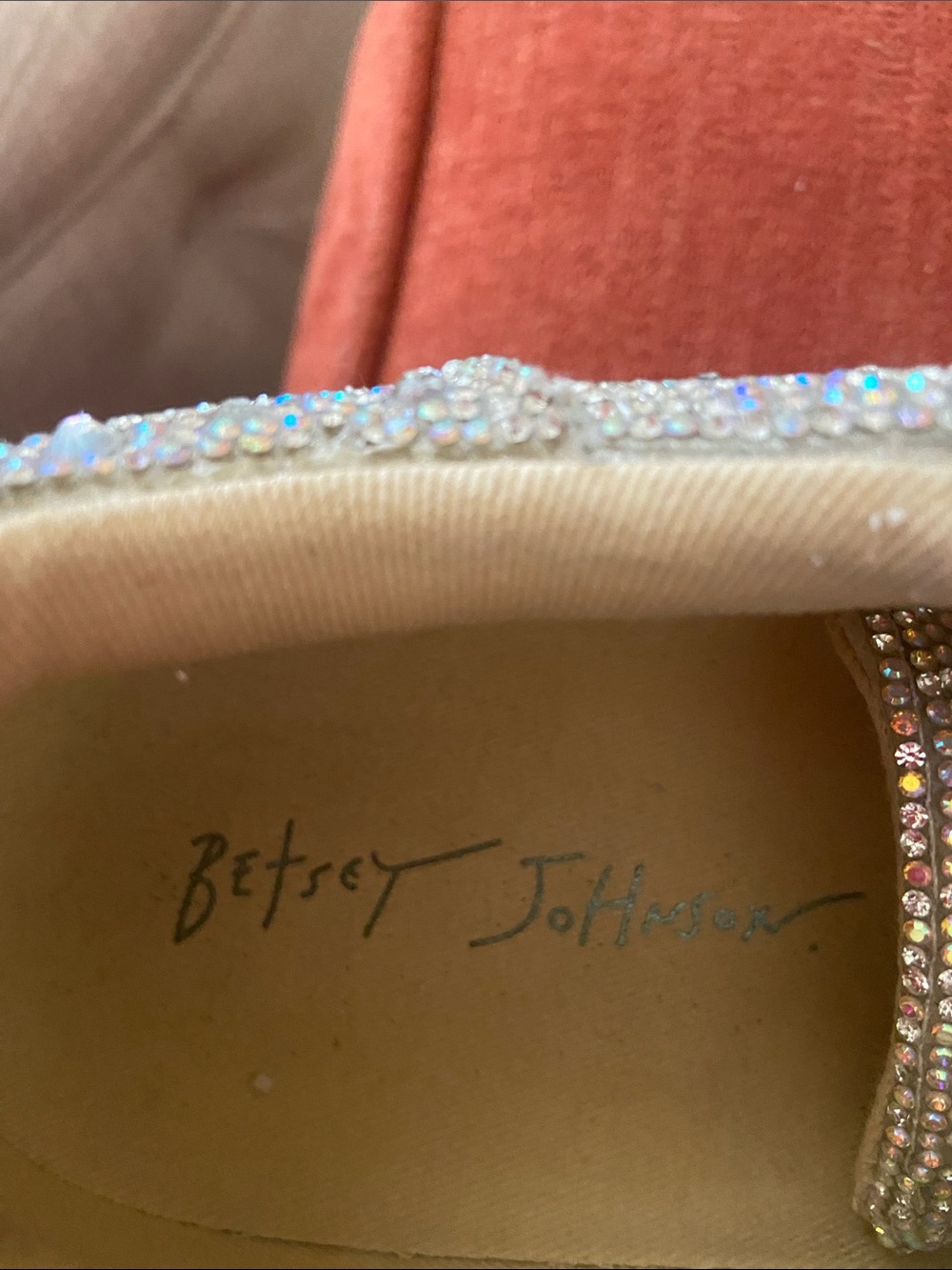 Betsey Johnson Crystal-Embellished Sneakers - Ivory with Iridescent Rhinestones - Picture 2 of 4